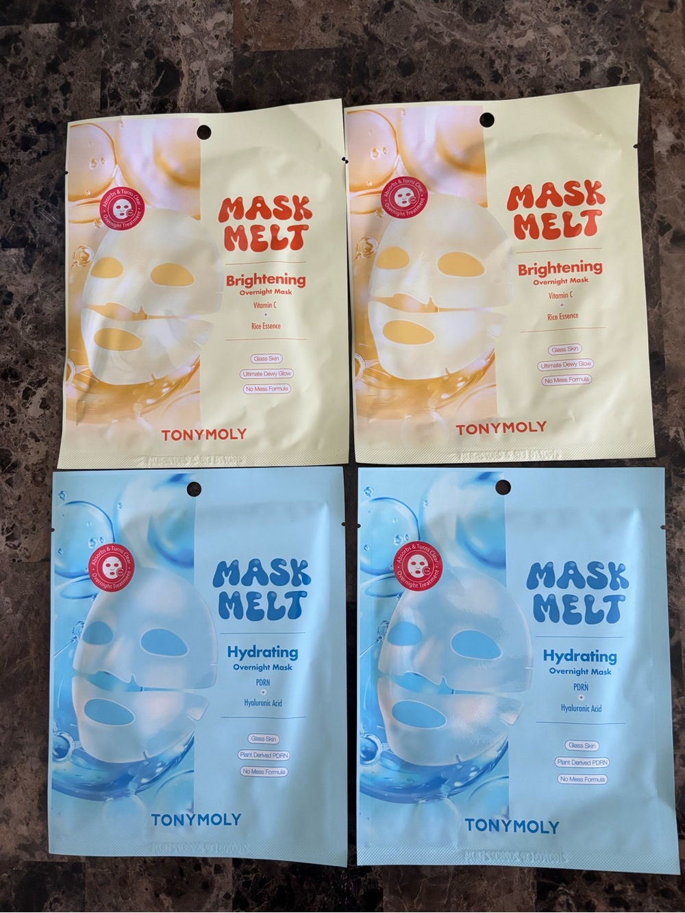 TonyMoly MASK MELT Overnight Mask Bundle (2) Brightening (2) Hydrating Skin New